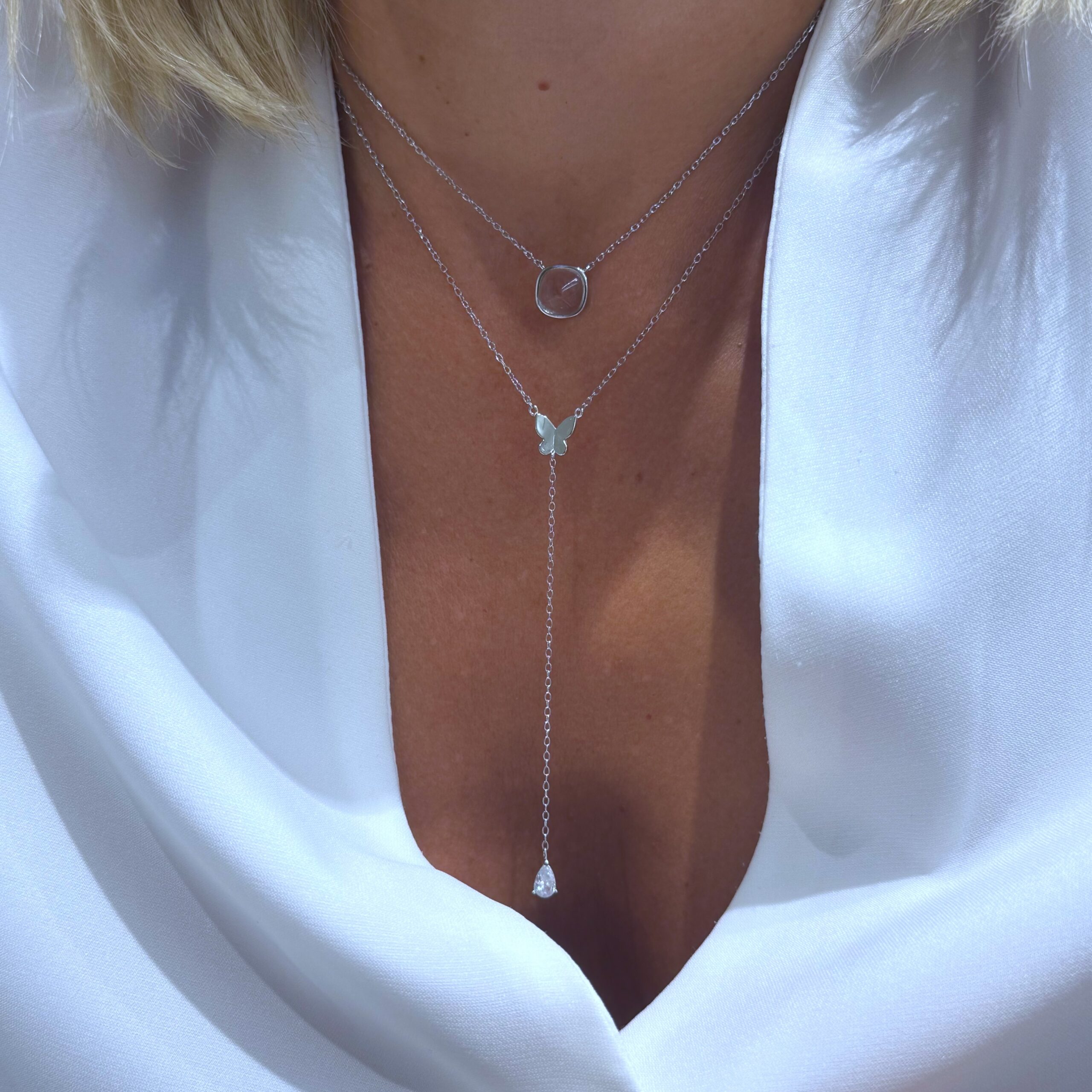 Butterfly Lariat Necklace - Silver