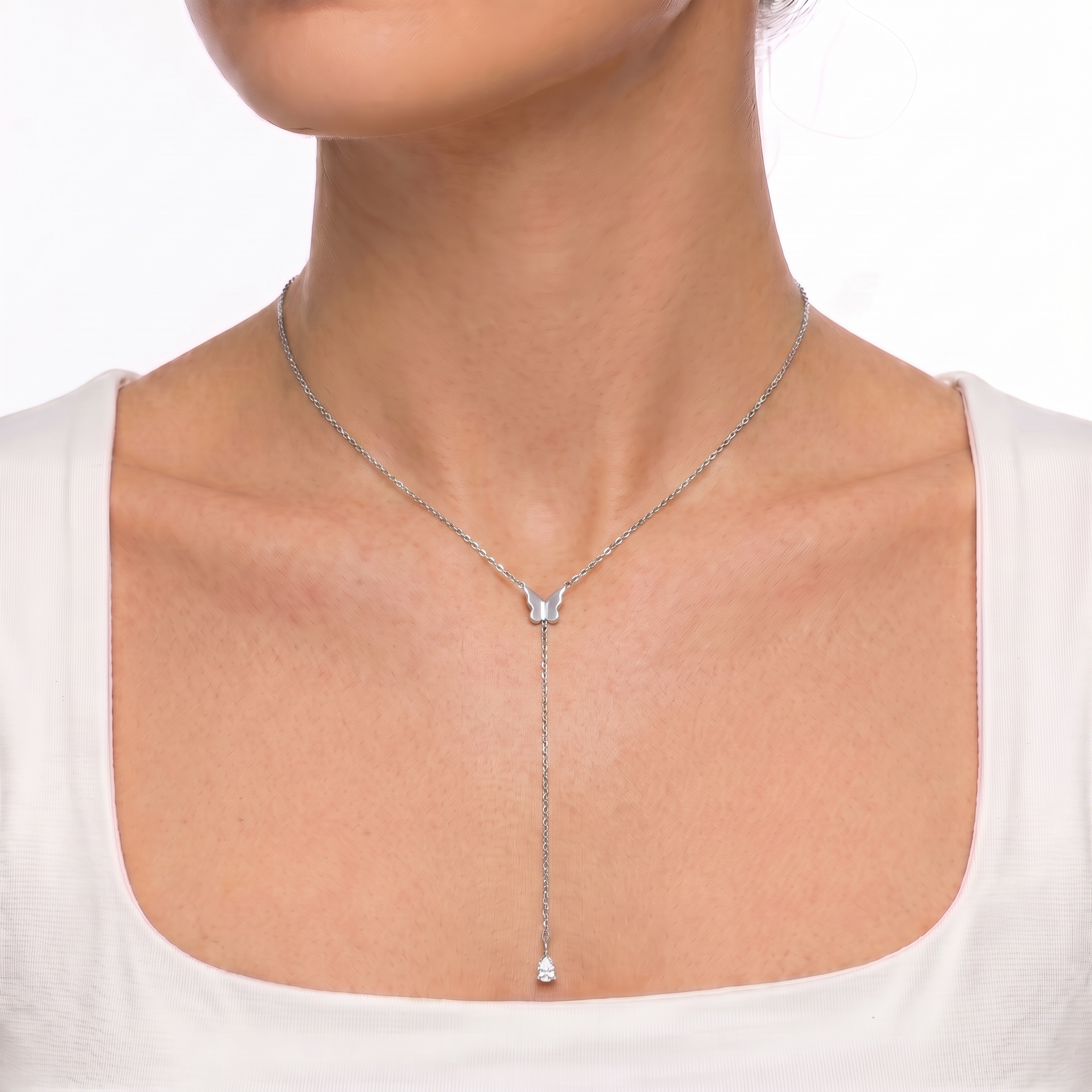 Butterfly Lariat Necklace - Silver