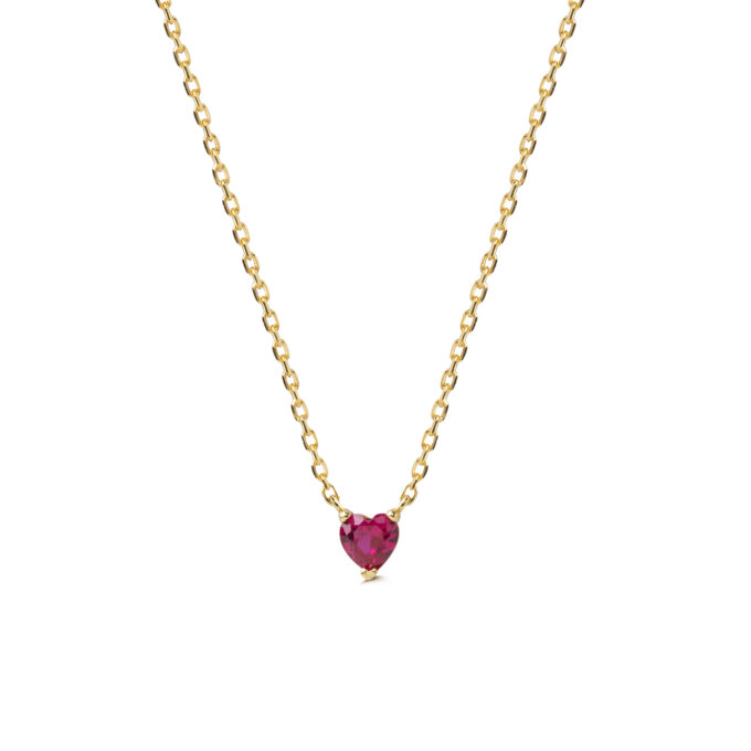 Full Heart Ruby Necklace - Gold