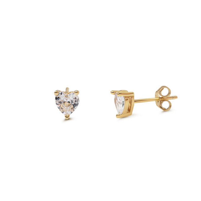 Full Heart Stud Earrings - Gold